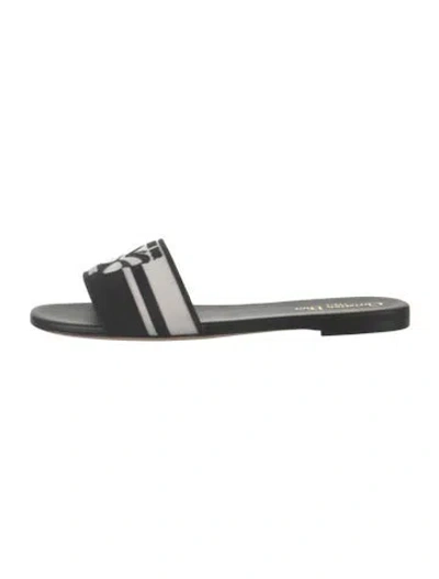 Pre-owned Dior Graphic Print Embroidered Accent Mules In Black