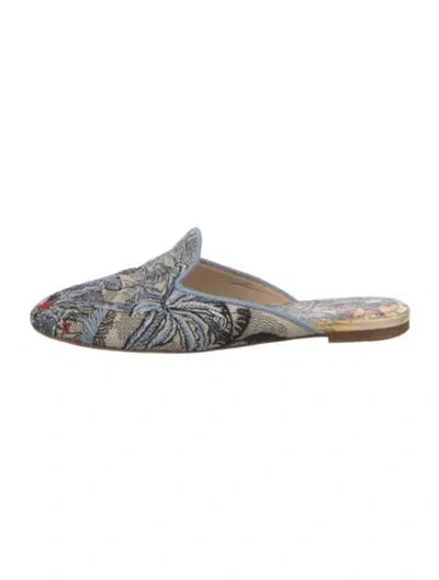 Pre-owned Dior Graphic Print Embroidered Accent Mules In Blue