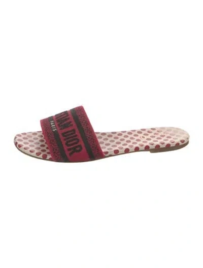 Pre-owned Dior Graphic Print Embroidered Accent Slides In Red