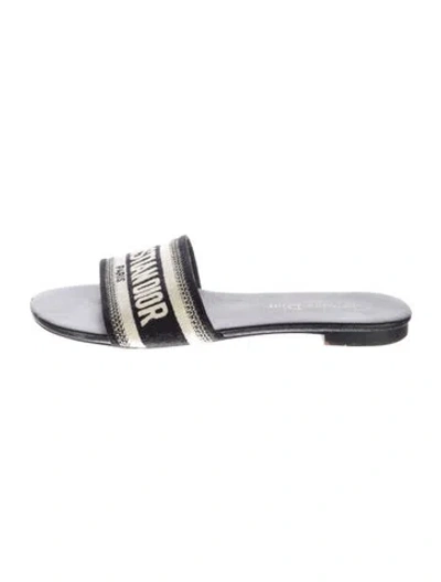 Pre-owned Dior Graphic Print Embroidered Accent Slides In Black