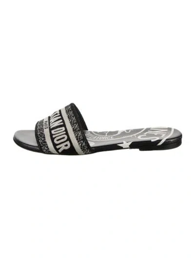 Pre-owned Dior Graphic Print Embroidered Accent Slides In Black