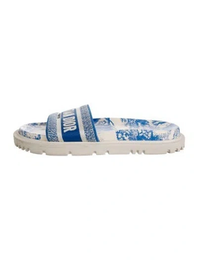 Pre-owned Dior Graphic Print Embroidered Accent Slides In Blue
