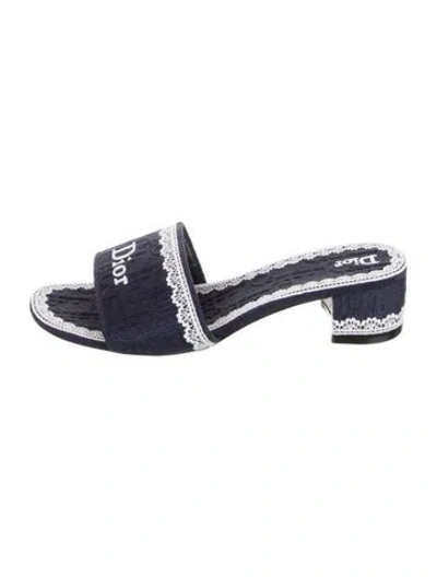 Pre-owned Dior Graphic Print Embroidered Accent Slides In Blue