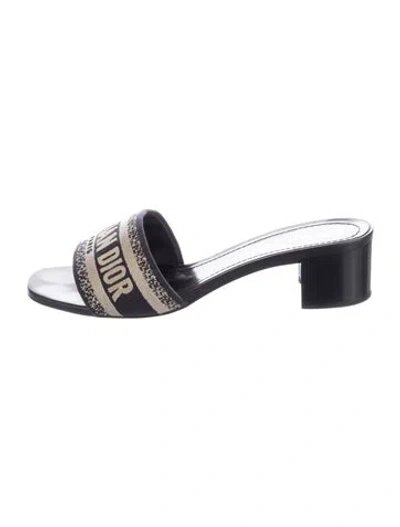 Pre-owned Dior Graphic Print Embroidered Accent Slides In Blue