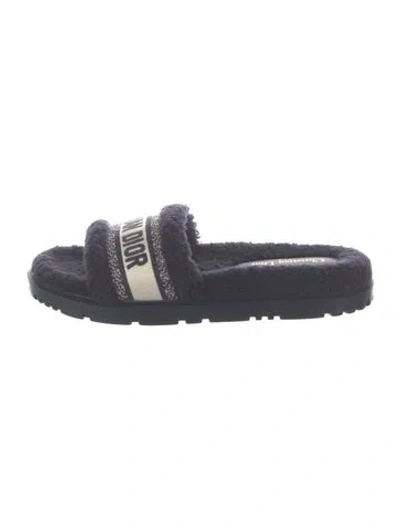 Pre-owned Dior Graphic Print Embroidered Accent Slides In Blue