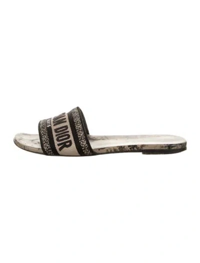 Pre-owned Dior Graphic Print Embroidered Accent Slides In Brown