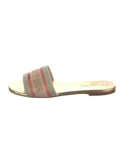 Pre-owned Dior Graphic Print Embroidered Accent Slides In Gold