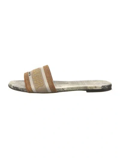 Pre-owned Dior Graphic Print Embroidered Accent Slides In Gold