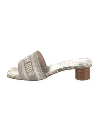 Pre-owned Dior Graphic Print Embroidered Accent Slides In Gray