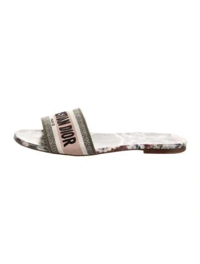 Pre-owned Dior Graphic Print Embroidered Accent Slides In Green