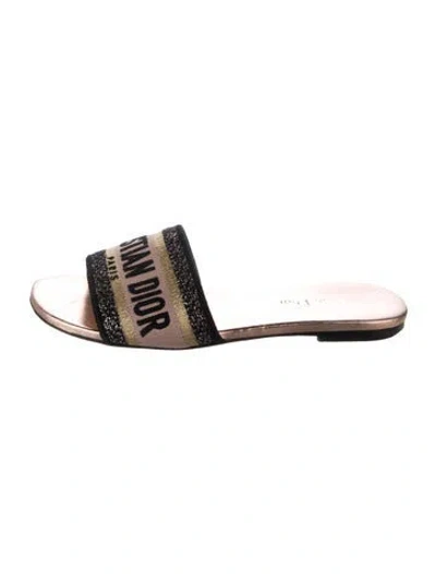Pre-owned Dior Graphic Print Embroidered Accent Slides In Metallic/neutrals