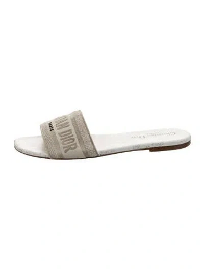 Pre-owned Dior Graphic Print Embroidered Accent Slides In Neutrals