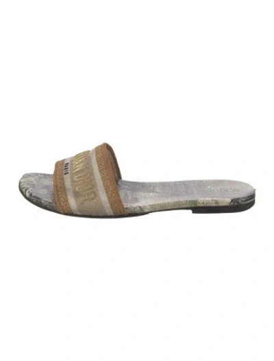 Pre-owned Dior Graphic Print Embroidered Accent Slides In Neutrals