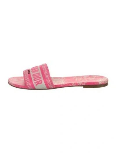 Pre-owned Dior Graphic Print Embroidered Accent Slides In Pink