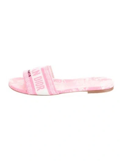 Pre-owned Dior Graphic Print Embroidered Accent Slides In Pink