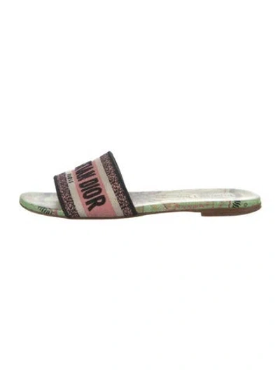 Pre-owned Dior Graphic Print Embroidered Accent Slides In Pink