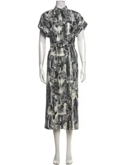 Pre-owned Dior Graphic Print Long Dress W/ Tags In White