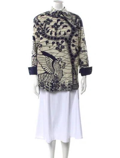 Pre-owned Dior Graphic Print Long Sleeve Button-up Top In Blue