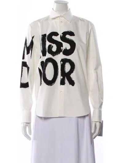 Pre-owned Dior Graphic Print Long Sleeve Button-up Top W/ Tags In White