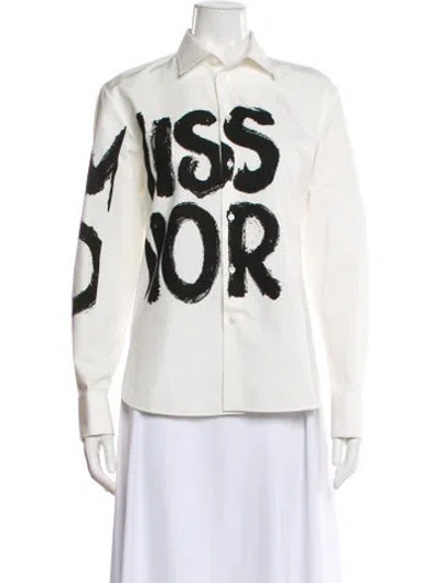 Pre-owned Dior Graphic Print Long Sleeve Button-up Top In White