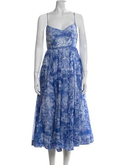 Pre-owned Dior Graphic Print Midi Length Dress In Blue