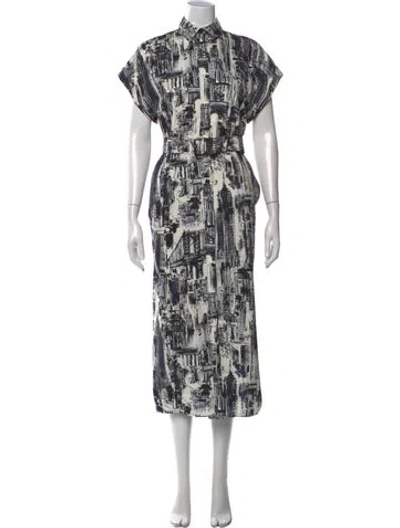 Pre-owned Dior Graphic Print Midi Length Dress W/ Tags In White