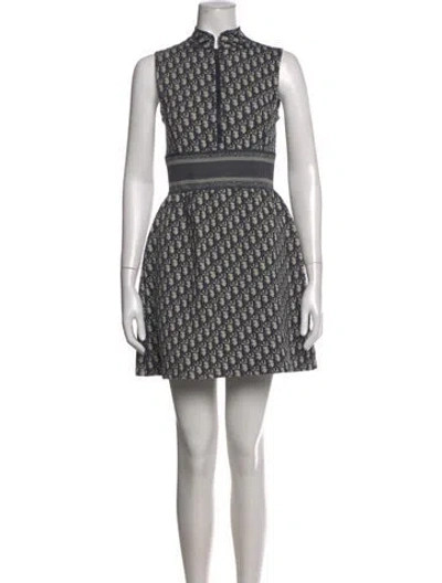 Pre-owned Dior Graphic Print Mini Dress In Blue
