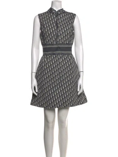 Pre-owned Dior Graphic Print Mini Dress In Blue