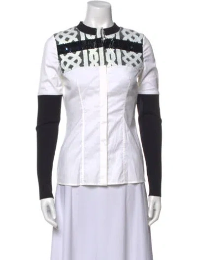 Pre-owned Dior Graphic Print Mock Neck Button-up Top In White
