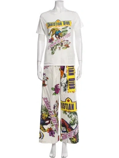 Pre-owned Dior Graphic Print Pant Set In White