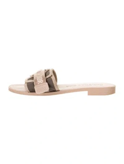 Pre-owned Dior Graphic Print Raw-edge Trim Slides In Neutral