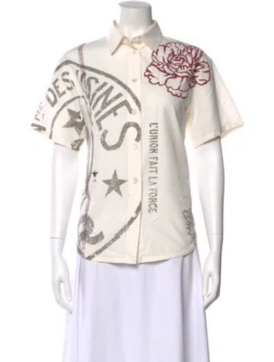 Pre-owned Dior Graphic Print Short Sleeve Button-up Top In White