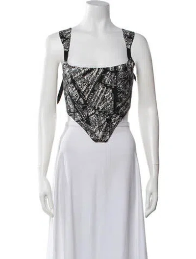 Pre-owned Dior Graphic Print Square Neckline Crop Top In Black
