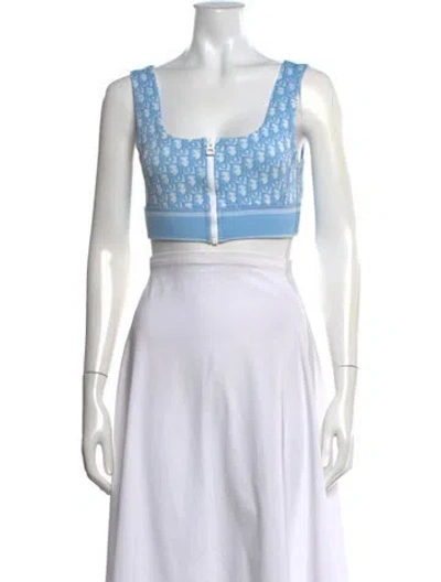 Pre-owned Dior Graphic Print Square Neckline Sports Bra In Blue