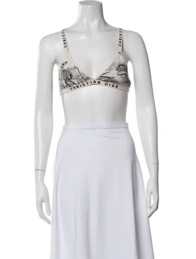 Pre-owned Dior Graphic Print V-neck Sports Bra In White
