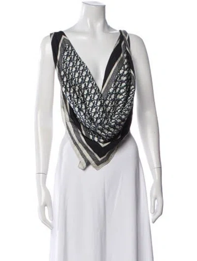 Pre-owned Dior Graphic Print V-neck Top In Neutrals