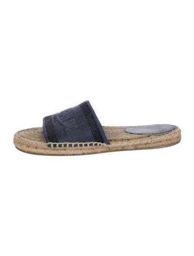 Pre-owned Dior Graphic Print Whipstitch Trim Slides In Blue
