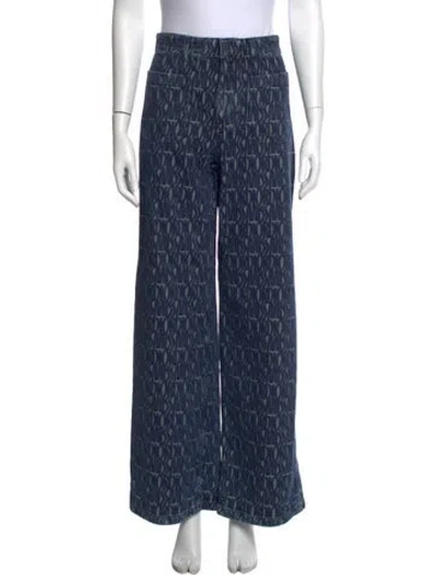 Pre-owned Dior Graphic Print Wide Leg Pants W/ Tags In Blue