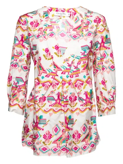 Pre-owned Dior Graphic-print Silk Blouse In Pink