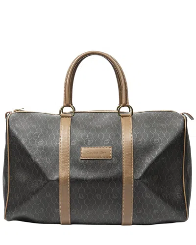 Pre-owned Dior Gray & Brown Honeycomb Coated Canvas Medium Travel Boston (authentic Pre-  Loved)