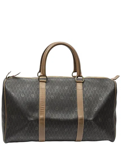 Pre-owned Dior Gray & Brown Honeycomb Coated Canvas Medium Travel Boston (authentic Pre-  Loved)