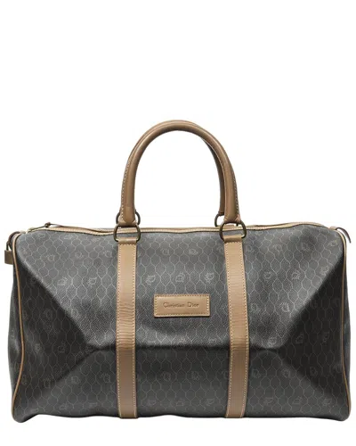 Pre-owned Dior Gray & Brown Honeycomb Coated Canvas Medium Travel Boston (authentic Pre-  Loved)