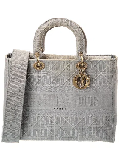 Pre-owned Dior Gray Canvas Embroidered Cannage Leather Lady D-lite (authentic Pre-loved)