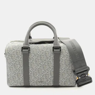 Pre-owned Dior Gray Canvas Leather Lingot 26 Handbag In Grey
