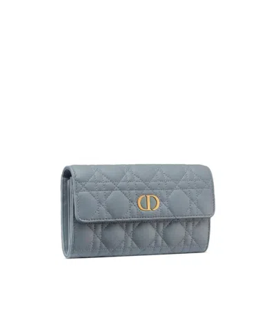 Dior Grayish Blue Cannage Rattan Pattern Wallet