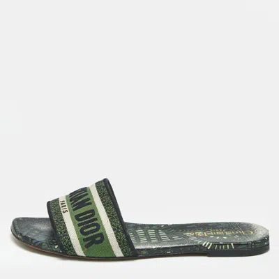 Pre-owned Dior Green Canvas Dway Flat Slides Size 38