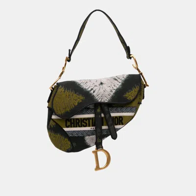 Pre-owned Dior Green Canvas Embroidered Tie Dye Saddle Bag