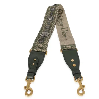 Pre-owned Dior Green Canvas Oblique Studded Bohemian Shoulder Strap