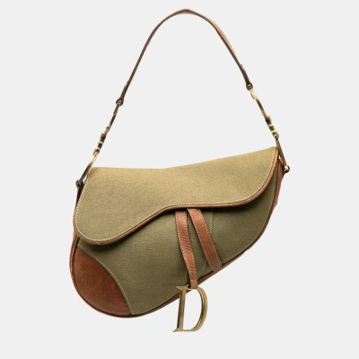 Pre-owned Dior Green Canvas Saddle