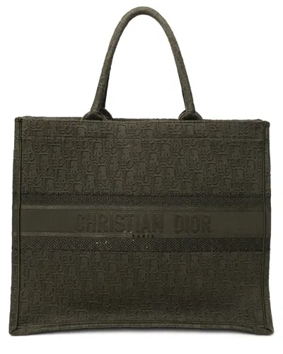 Dior Large Denim Book Tote In Green